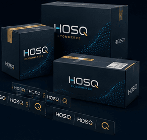 Caixas e embalagens de envio com a marca HOSQ Ecommerce