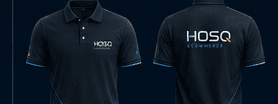 Uniformes da equipe HOSQ Ecommerce com a marca aplicada